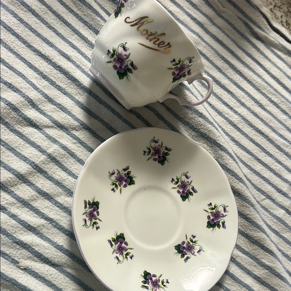 🌸 Vintage Royal Dover China “Mother” Teacup & Saucer Set – Made in England